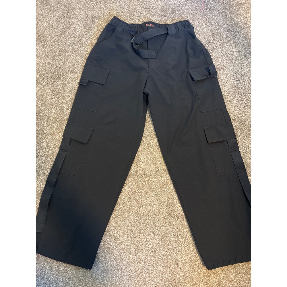 Elite Jeans Black Cargo Pants Wide Leg Belted Utility Style P23334H-01